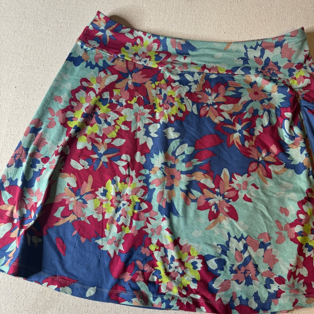 REI Women Large Floral Active Skirt Blue Pink Green Stretch A-Line Hiking Pocket
